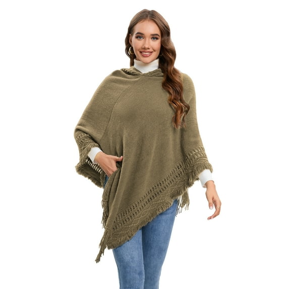 Women's Winter Shawl Pullovers, Hooded Thick Warm Poncho Shawl, Knit Shawl Sweater for Women