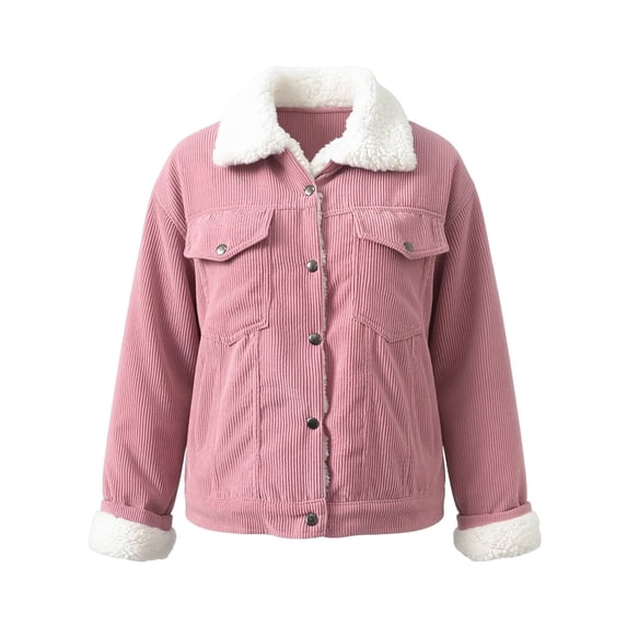 Women's Winter Sherpa Lined Corduroy Coat Button Down Warm Jacket Outerwear(Big & Tall,Adult)