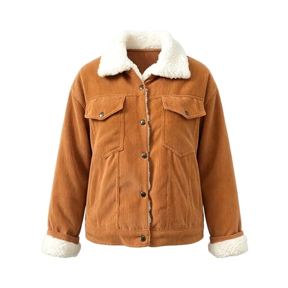 Women's Winter Sherpa Lined Corduroy Coat Button Down Warm Jacket Outerwear(Big & Tall,Adult)