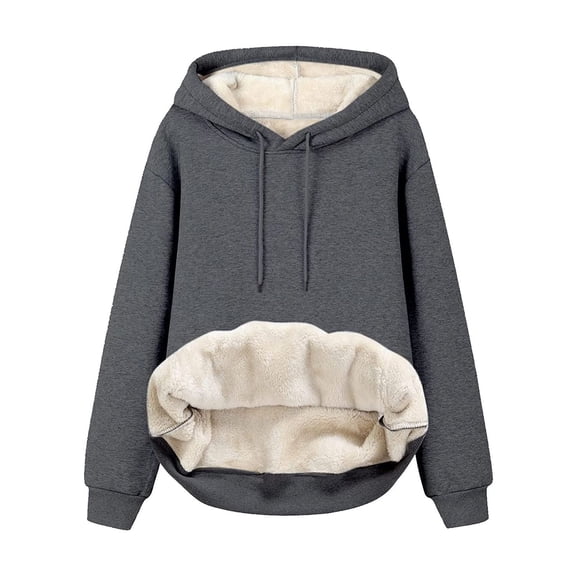 Women's Winter Sherpa Lined Hoodie Fleece Pullover Warm Heavyweight Hooded Sweatshirt Thick Casual Outdoor Tops