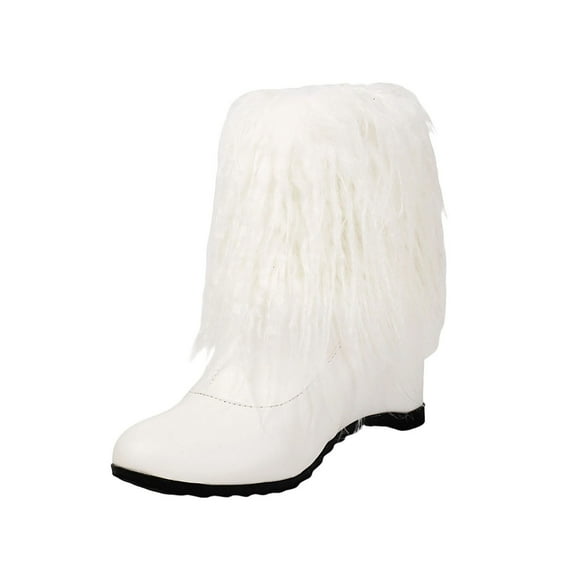 Women's Winter Short Ankle Boots, Furry Side Zipper, Solid Color Round Toe, Cozy Casual Footwear for Indoor and Outdoor Use