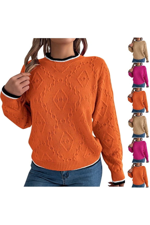 Women's Winter Off Shoulder Long Sleeve Pullover Sweater Tops Blouses Tunics Solid Color Casual Loungewear Vacation Outfits Fashion Essential Gift for Women | CSEONE,Orange L
