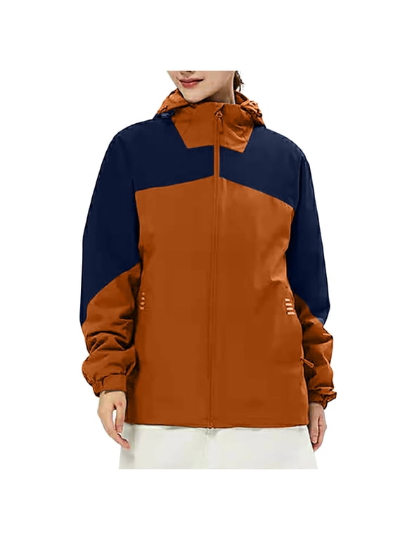 Women's Winter Ski Jacket Warm Fleece Liner Rain Coat Shell Jacket Waterproofs Windproof Snow Coats with Hooded Windproof Raincoat Jacket 2024 Orange xxl