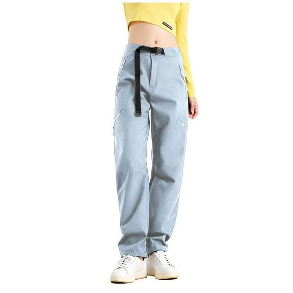 Women's Winter Ski Pants Thickened Fleece Lined Outdoor Warm Hiking Pants Waterproof Windbreaker Snow Trousers with Zip Pockets Light Blue XS