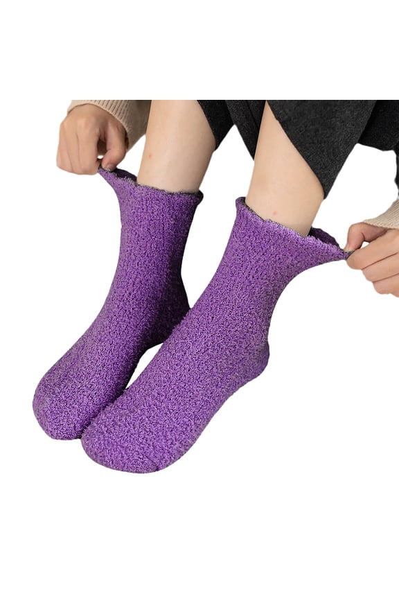 Women's Winter Sleep Socks, Fluffy Plush Thermal Sleeping Socks, Thickened Warm Bed Socks for Cold Nights, Soft Cozy House Socks for Indoor Use, Non-Slip Comfortable Sleepwear Socks Purple