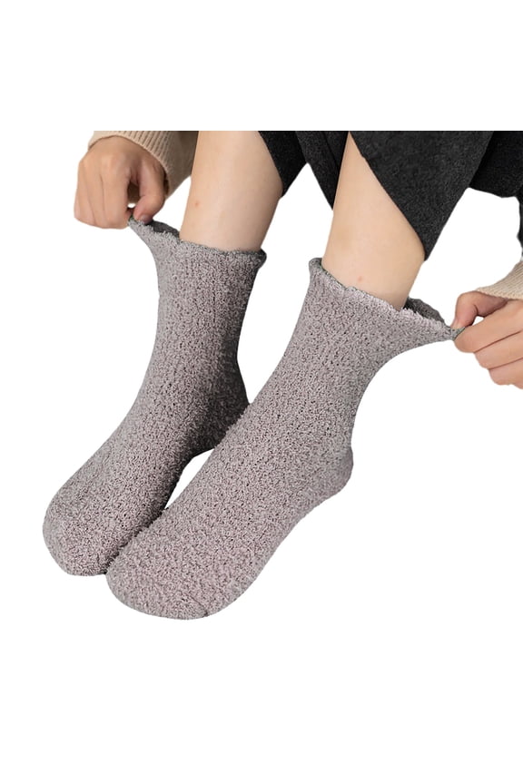 Women's Winter Sleep Socks, Fluffy Plush Thermal Sleeping Socks, Thickened Warm Bed Socks for Cold Nights, Soft Cozy House Socks for Indoor Use, Non-Slip Comfortable Sleepwear Socks Grey