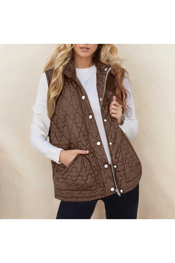 Women's Winter Sleeveless Fleece Jacket Vest Coat Outerwear, Zip Up Stand Collar Long Warm Drawstring with Pockets, Casual Daily Wear Loungewear Travel Fashion Essential for Ladies