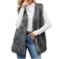 thumbnail image 1 of Women's Winter Sleeveless Solid Color Stand-Up Collar Warm Outerwear Artificial Fur Coat Jacket, 1 of 8