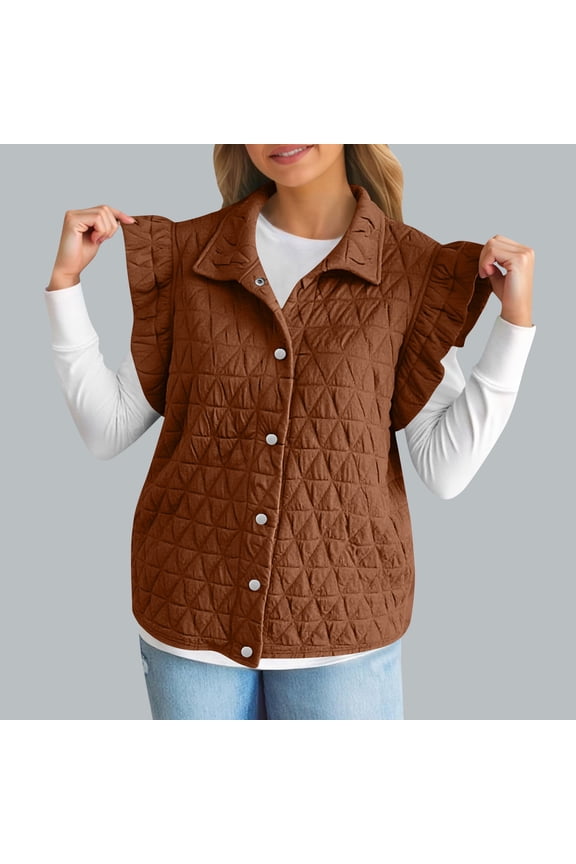 Women's Winter Sleeveless Vest Jacket Coat Outerwear with Pockets, Turn-Down Collar Warm Fleece Lined Puffer Gilet for Cold Weather | CSEONE,Brown XL