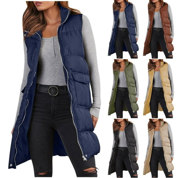 Women's Winter Sleeveless Down Vest Jacket Coat Parka Mid-Length Padded Coat Solid Color Warm Quilted Outerwear Casual Travel Cold Weather Fashion Essential Gift for Women
