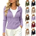 thumbnail image 1 of Women's Winter Slim Fit Full-Zip Hoodie with Drawstring - Long Sleeve Soft Casual Loungewear Top Purple S, 1 of 4