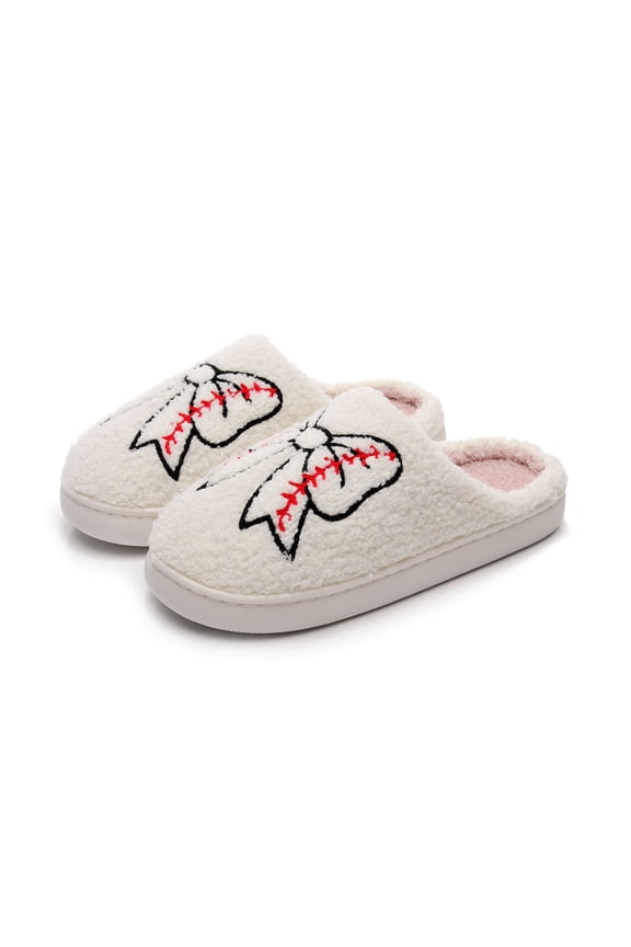 Women's Winter Slippers Winter Round Toe Slip-on Home Flat Slipper Casual Bow Cozy Lining Indoor Slide Sandals