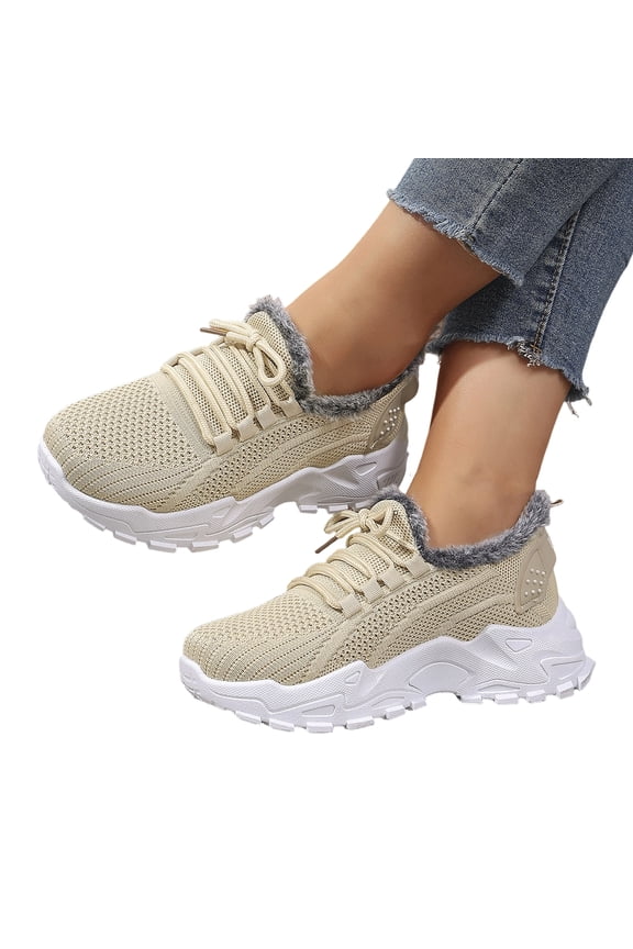 Women's Winter Sneaker Boots Warm Lined Indoor Outdoor Shoes with Traction Sole Fleece Lined Casual Snow Sneakers for Women