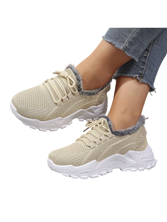 Women's Winter Sneaker Boots Warm Lined Indoor Outdoor Shoes with Traction Sole Fleece Lined Casual Snow Sneakers for Women