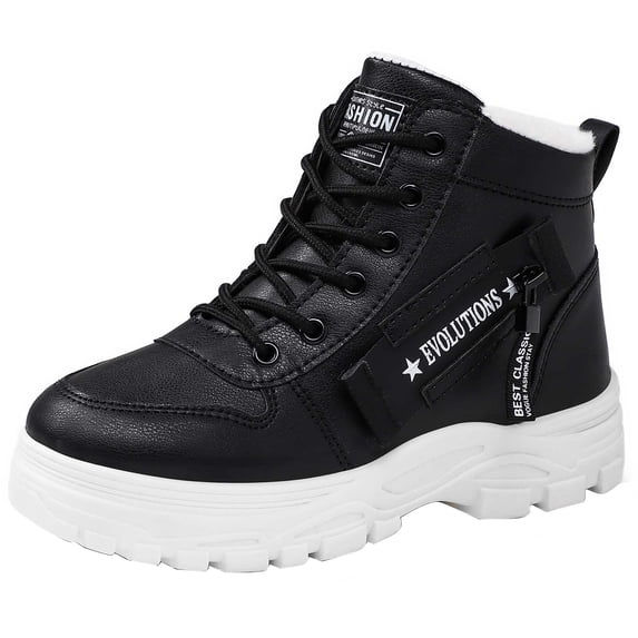 Women's Winter Snow Boots Letter Print Faux furry Lined Waterproof Lace-Up Mid-Calf Warm Boots