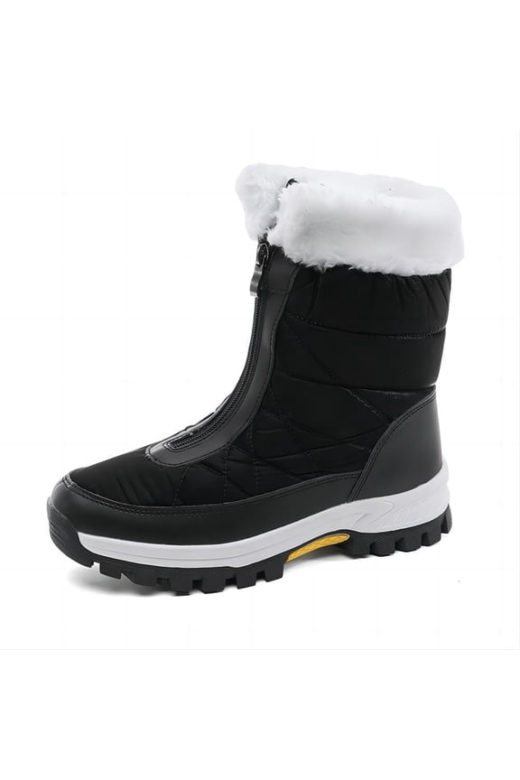 Women's Winter Snow Boots Outdoor Hiking Skiing Comfortable Anti-Slip Plush Zipper Cold-Resistant Thickened High Boots Black 8 US