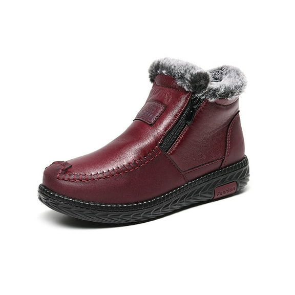 Women's Winter Snow Boots Thickened Warm Soft Sole Cotton Boots Fur Lined Ankle Boots Outdoor Non-Slip Casual Boots Red 6 UK