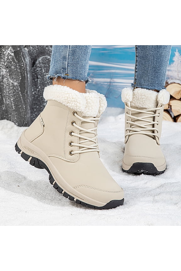 Women's Winter Snow Boots Waterproof Anti-Slip Ankle Booties with Faux Fur Lining Cozy Lace-Up Short Boots for Cold Weather City Walk White Size 10