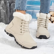 Womens Winter Snow Boots Waterproof Anti-Slip Ankle Booties with Faux Fur Lining Cozy Lace-Up Short Boots for Cold Weather City Walk White Size 7