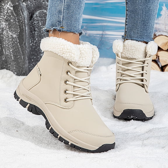 Women's Winter Snow Boots Waterproof Anti-Slip Ankle Booties with Faux Fur Lining Cozy Lace-Up Short Boots for Cold Weather City Walk White Size 8.5
