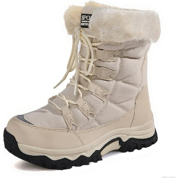 Women's Winter Snow Boots - Waterproof Platform Hiking Boots with Cotton-lined & Anti-Slip Sole