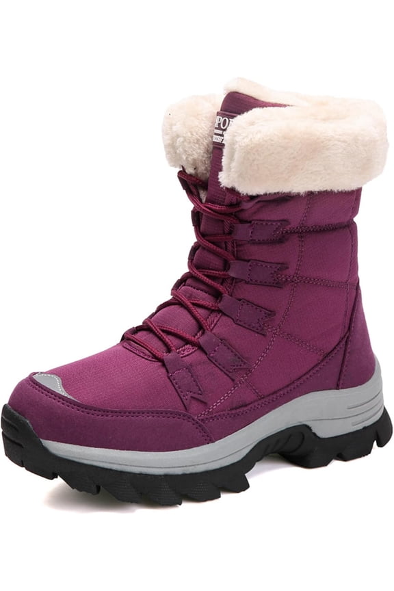 Women's Winter Snow Boots - Waterproof Platform Hiking Boots with Cotton-lined & Anti-Slip Sole