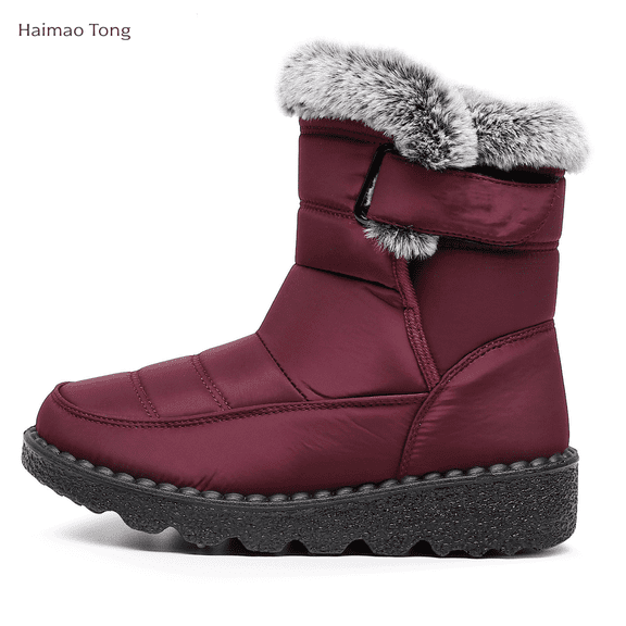 Women’s Winter Snow Boots Waterproof Warm Plush Lined Anti-Slip Ankle Booties, Outdoor Cold-Weather Insulated Slip-On Fur Trim Winter Footwear