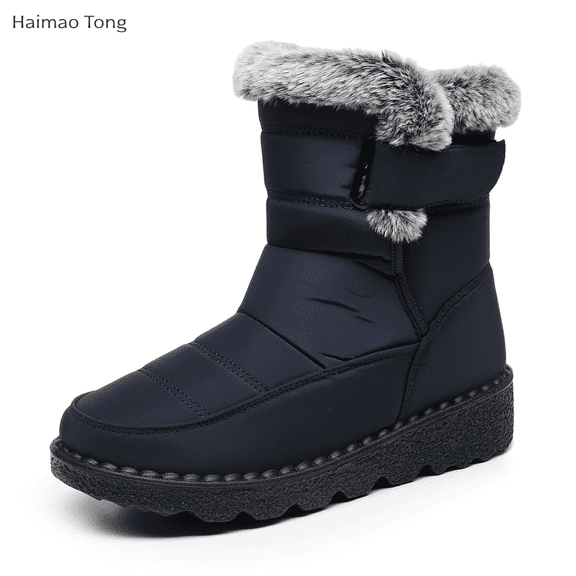Women’s Winter Snow Boots Waterproof Warm Plush Lined Anti-Slip Ankle Booties, Outdoor Cold-Weather Insulated Slip-On Fur Trim Winter Footwear