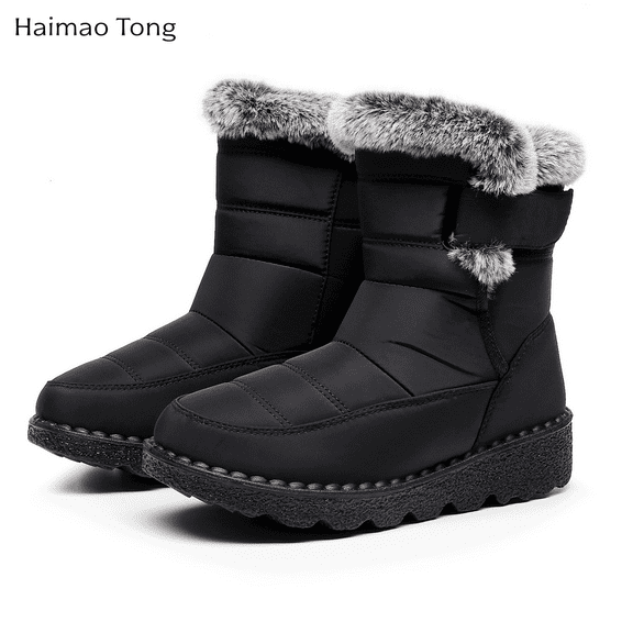 Women’s Winter Snow Boots Waterproof Warm Plush Lined Anti-Slip Ankle Booties, Outdoor Cold-Weather Insulated Slip-On Fur Trim Winter Footwear