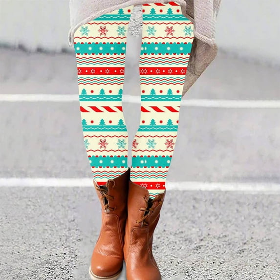 Women's Winter Snowflake Patterned Leggings High Waist Stretchy Warm Pants for Cold Weather