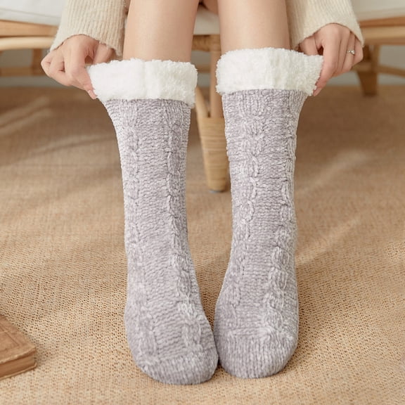 Women's Winter Socks with Gripper Soles, Fuzzy Plush Interior for Maximum Heat Retention US 6 to 11