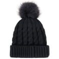 thumbnail image 1 of Women's Winter Soft Knit Beanie Hat with Faux Fur Pom Pom,Black, 1 of 4
