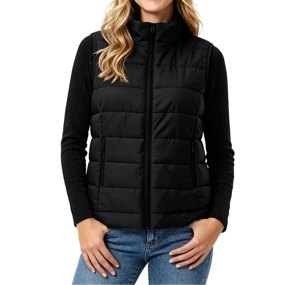 Women's Winter Solid Color Cotton Vest With Zippered Lining And Pockets For Warmth
