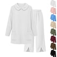 thumbnail image 1 of Women's Winter Solid Color Fleece Lined Warm 2-Piece Lounge Set With Pockets White XL, 1 of 9
