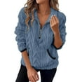 thumbnail image 1 of Women's Winter Solid Color Half Zip Lapel Collar Jacquard Print Sweatshirt, Fleece Lined Pocket Hoodless Long Sleeve Pullover Top with Loose Fit Comfortable Fabric for Casual Daily Wear Blue L, 1 of 7