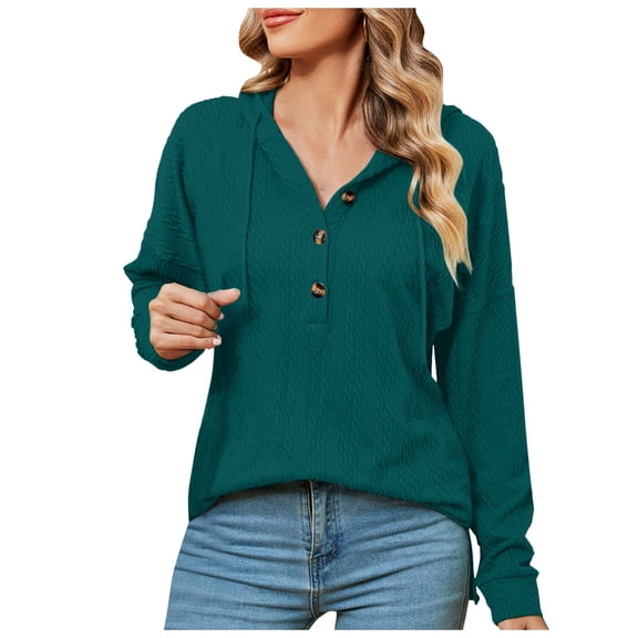 Women's Winter Solid Color Loose Fit Half Zip Front Casual Long Sleeve Tunic Hoodie