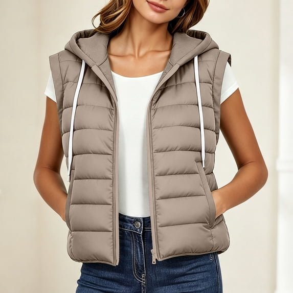 Women's Winter Solid Color Quilted Hooded Cotton Jacket With Zip Lining And Pockets For Warmth