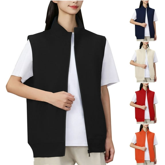 Women's Winter Solid Color Quilted Vest Jacket Cardigan Style Zipper Hoodless Casual