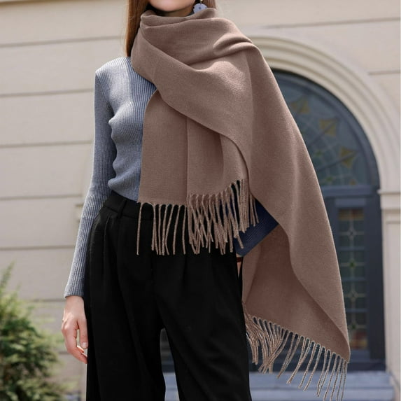 Women's Winter Solid Color Tassel Shawl Warm Scarf Scarf Hat Gloves Set Women Scarf Hat Gloves Set Men Scarf Hat Gloves Scarf Hat Gloves Set Scarf Hat Gloves for Girls Scarf Hat Gloves Set Women Scarf