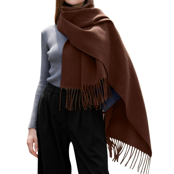 Women's Winter Solid Color Tassel Shawl Warm Scarf