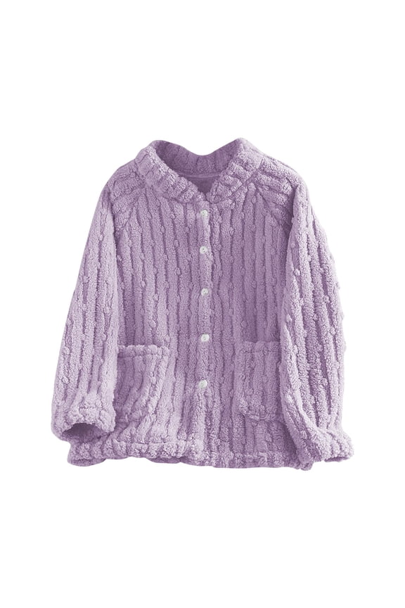 Women's Winter Solid Color Thick Flannel With Added Fleece Long Sleeved Warm Home Clothes