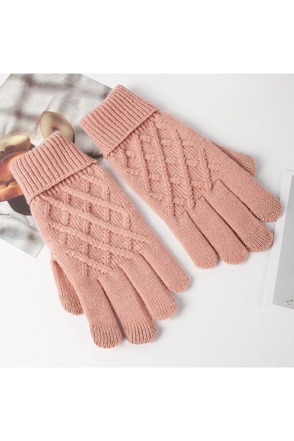 Women's Winter Solid Color Warm Touchscreen Knit Gloves Suitable for pars Clothing