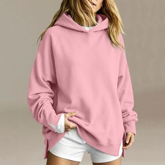 Women's Winter Sporty Top Mock Neck Raglan Sleeves Loose Hooded Sweatshirt Long Sleeve Split Cuff Tops Casual Fashion Pullover