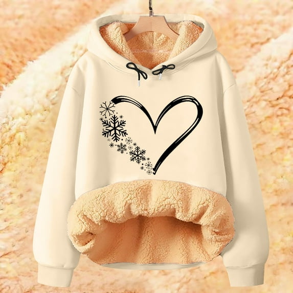 Women's Winter & Spring Must-Have! Warm Fleece Hoodie Pullover Soft Thermal Long Sleeve Solid Printed Loose Casual Plus Size & Fashion Outdoor Hoodies
