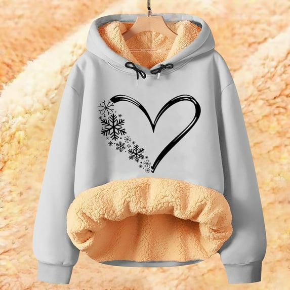Women's Winter & Spring Must-Have! Warm Fleece Hoodie Pullover Soft Thermal Long Sleeve Solid Printed Loose Casual Plus Size & Fashion Outdoor Hoodies