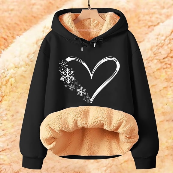 Women's Winter & Spring Must-Have! Warm Fleece Hoodie Pullover Soft Thermal Long Sleeve Solid Printed Loose Casual Plus Size & Fashion Outdoor Hoodies