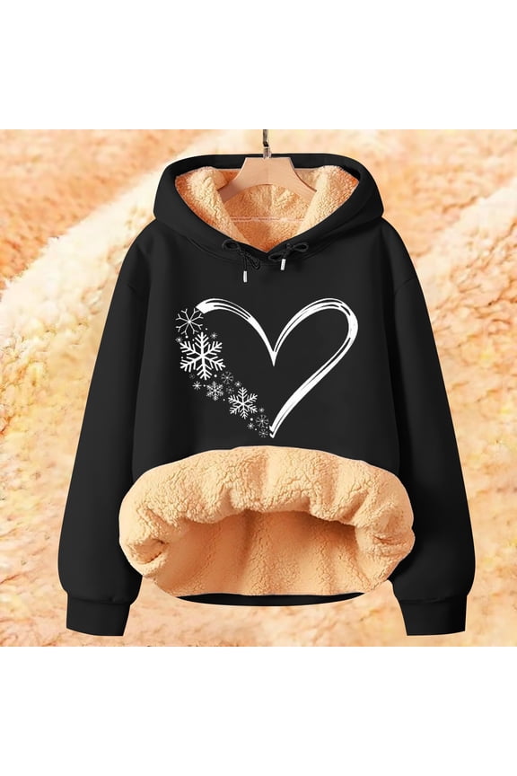 Women's Winter & Spring Must-Have! Warm Fleece Hoodie Pullover Soft Thermal Long Sleeve Solid Printed Loose Casual Plus Size & Fashion Outdoor Hoodies