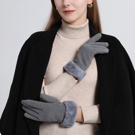 Women's Winter Suede Gloves with Fluffy Cuffs Anti Slip Full Finger Gloves Cycling Riding for Outdoor Excercising Ladies Gift Warm Gloves Running Cycling Gloves Touchscreen Elegant Party Gloves