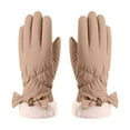 thumbnail image 1 of Women's Winter Suede Gloves with Fur Cuffs - Soft, Warm, Touchscreen, Waterproof，Fleece Lined, 1 of 4