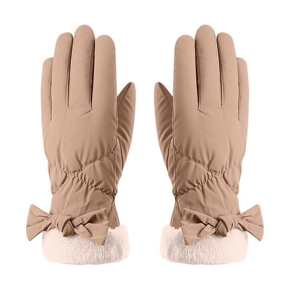 Women's Winter Suede Gloves with Fur Cuffs - Soft, Warm, Touchscreen, Waterproof，Fleece Lined